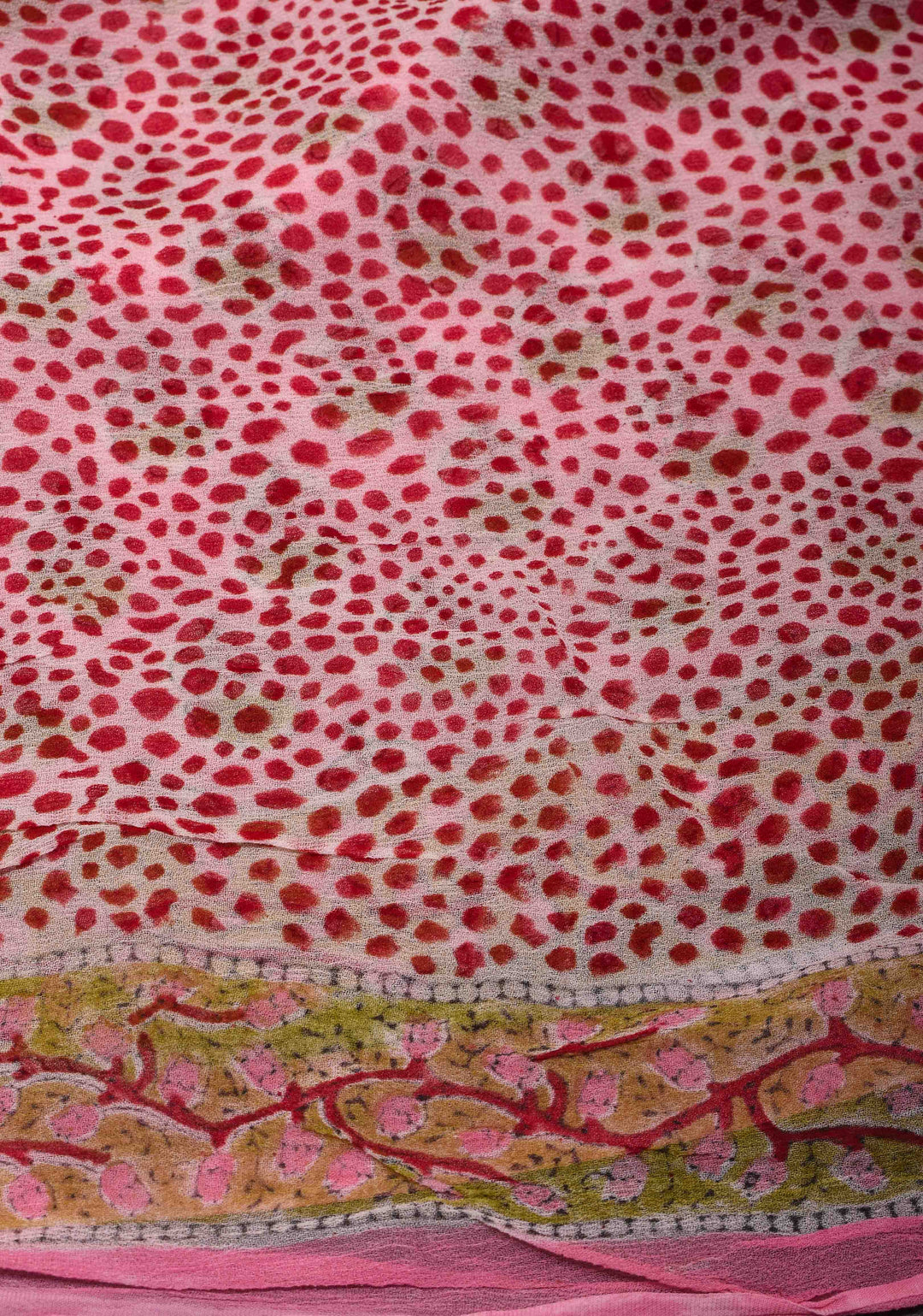 Rose Pink Georgette Saree with Sanganeri Hand Block Print and net tassels