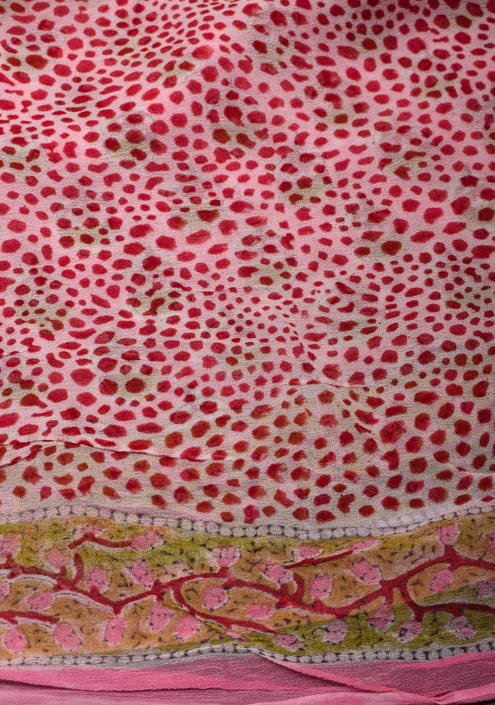Rose Pink Georgette Saree with Sanganeri Hand Block Print and net tassels