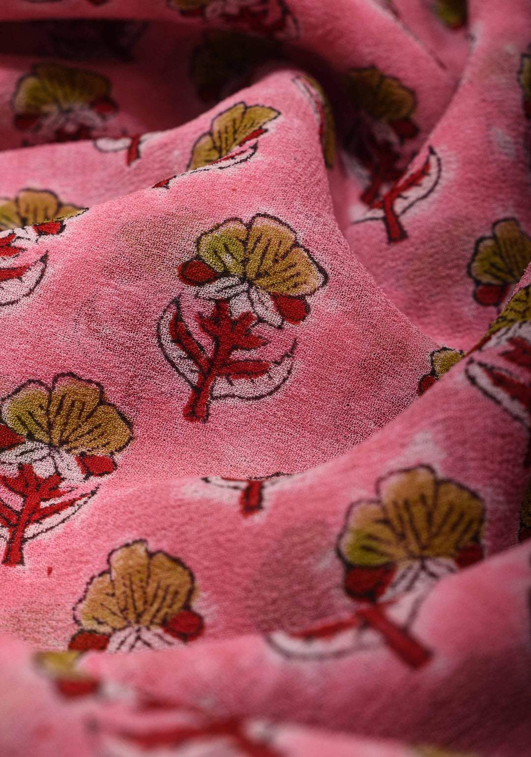 Rose Pink Georgette Saree with Sanganeri Hand Block Print and net tassels
