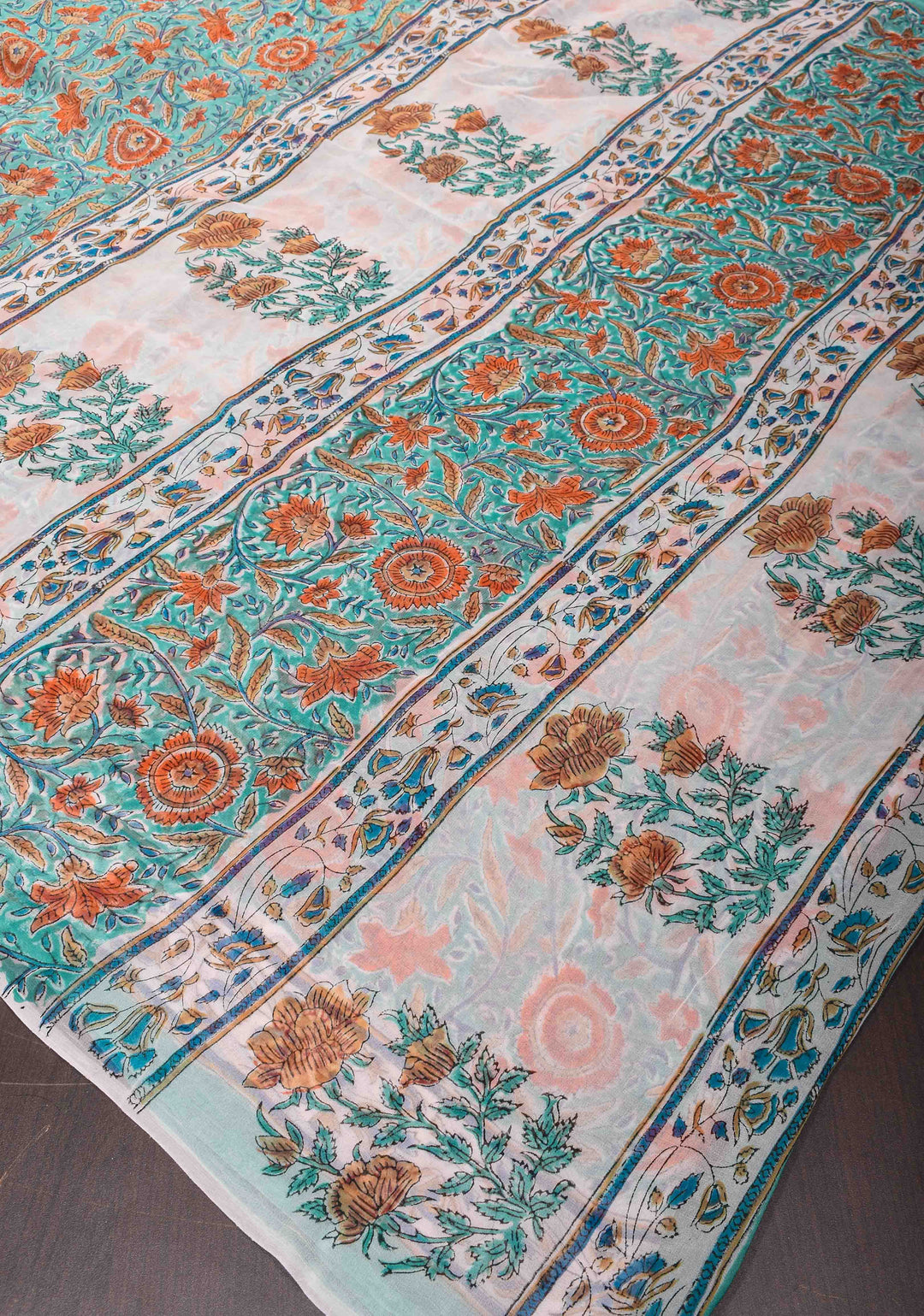 Bluish Cyan Georgette Saree with Sanganeri Hand Block Print
