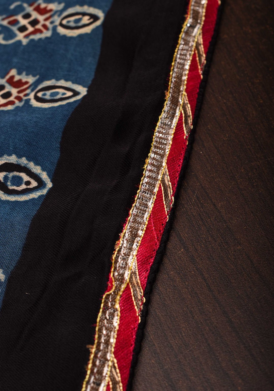 Blue Ajrakh Modal Silk Saree with Hand Block Print and Minimum Lace Border