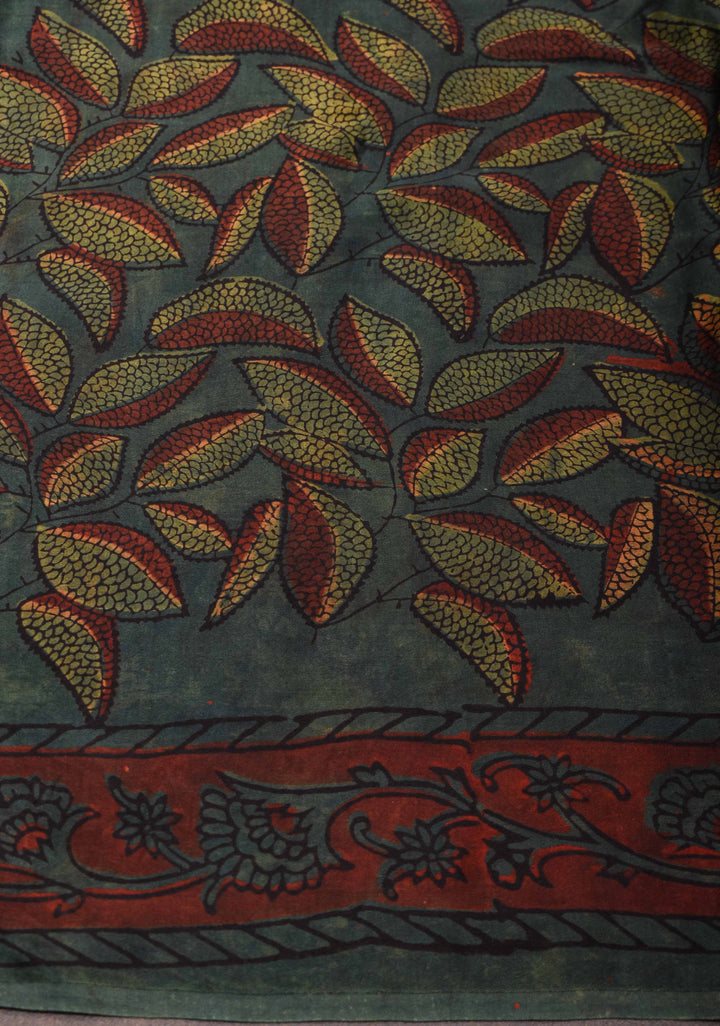 Jungle Green Vanaspati Hand Block Print on Modal Silk Saree