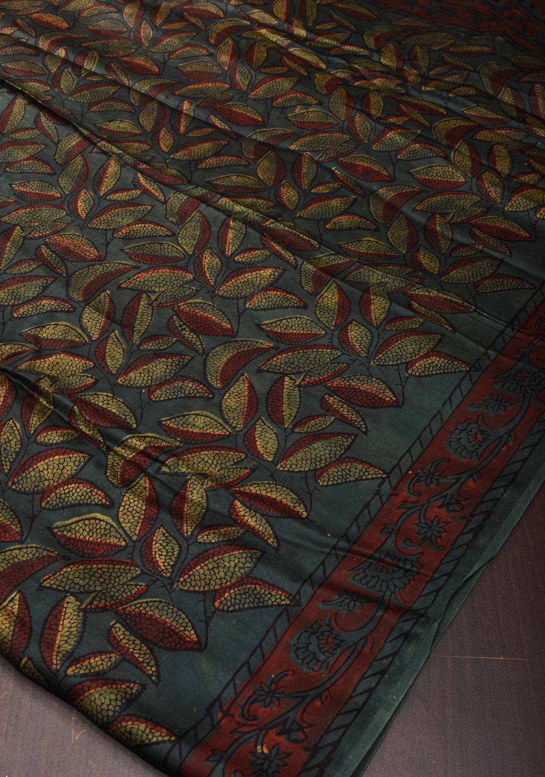 Jungle Green Vanaspati Hand Block Print on Modal Silk Saree
