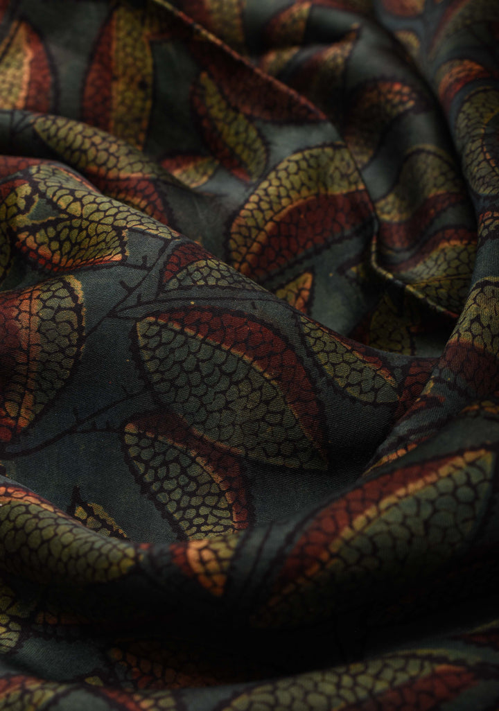 Jungle Green Vanaspati Hand Block Print on Modal Silk Saree