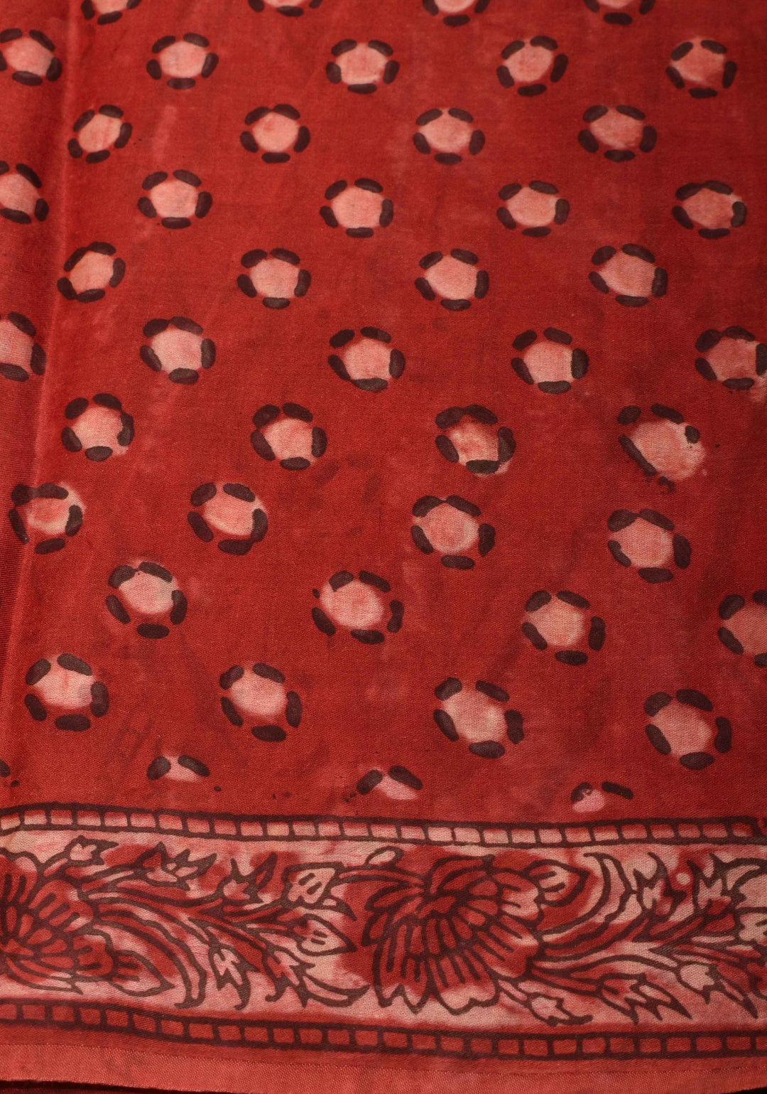 Vanaspati Print in Brick Red Hand Block Print on Modal Silk Saree