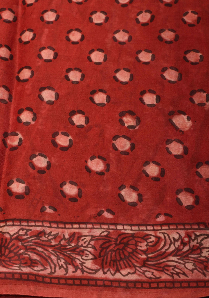 Vanaspati Print in Brick Red Hand Block Print on Modal Silk Saree