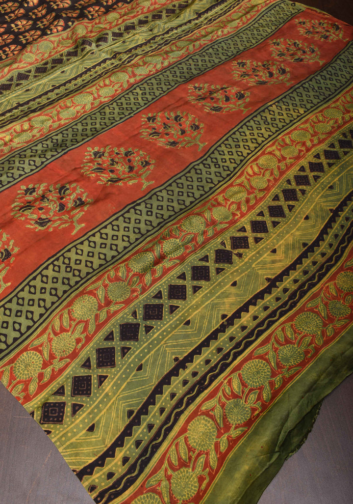 Black Vanaspati Hand Block Print on Modal Silk Saree