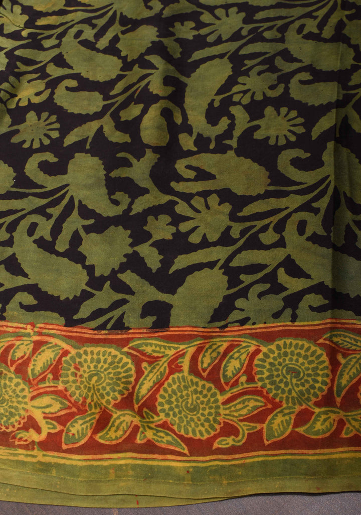 Black Vanaspati Hand Block Print on Modal Silk Saree