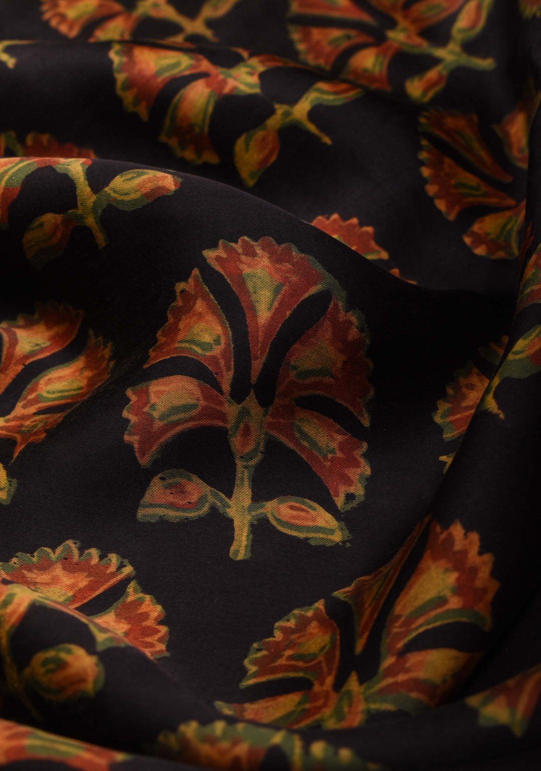 Black Vanaspati Hand Block Print on Modal Silk Saree