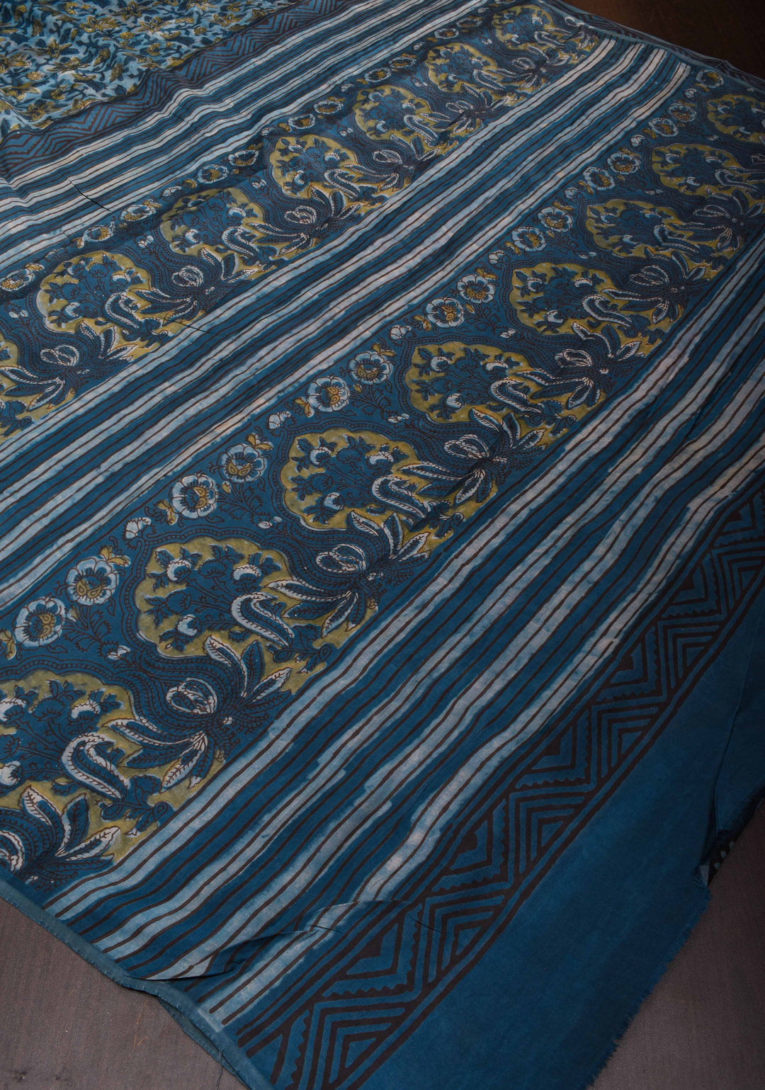 Indigo Vanaspati Hand Block Print on Modal Silk Saree