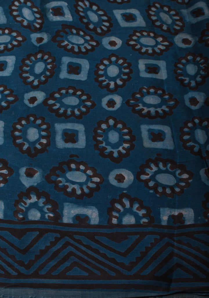 Indigo Vanaspati Hand Block Print on Modal Silk Saree