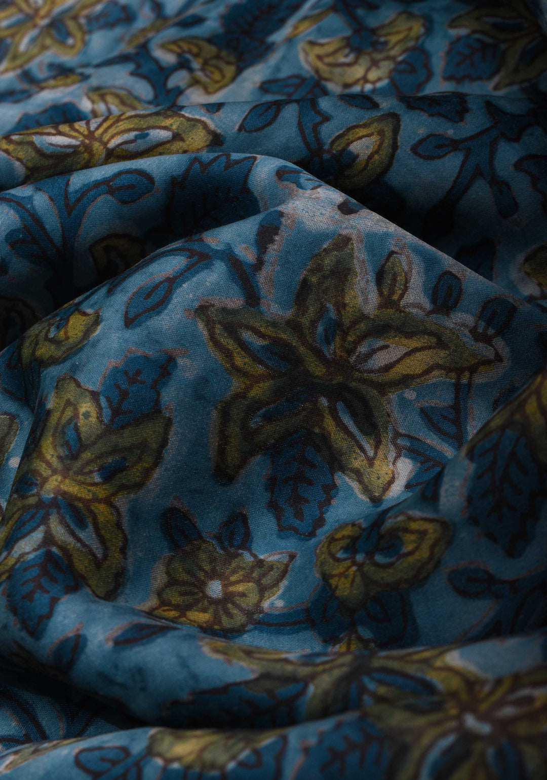Indigo Vanaspati Hand Block Print on Modal Silk Saree