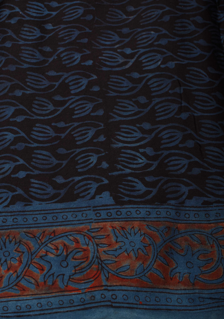 Vanaspati Print Hand Block Print Modal Silk Saree in Tealish Blue