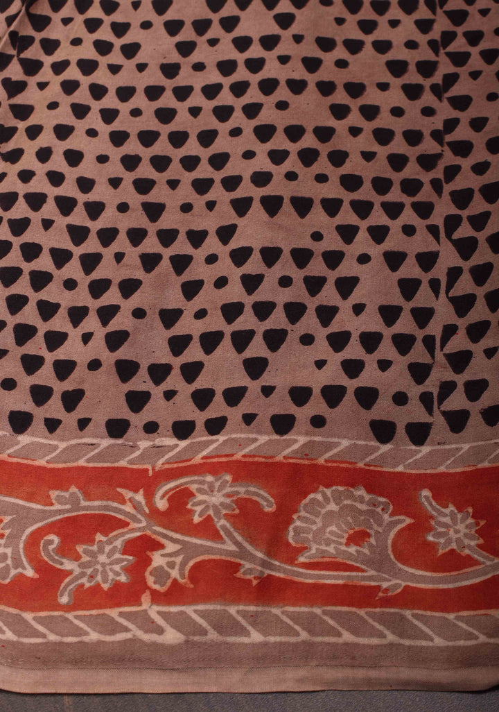 Vanaspati Print in Brick Red Hand Block Print on Modal Silk Saree