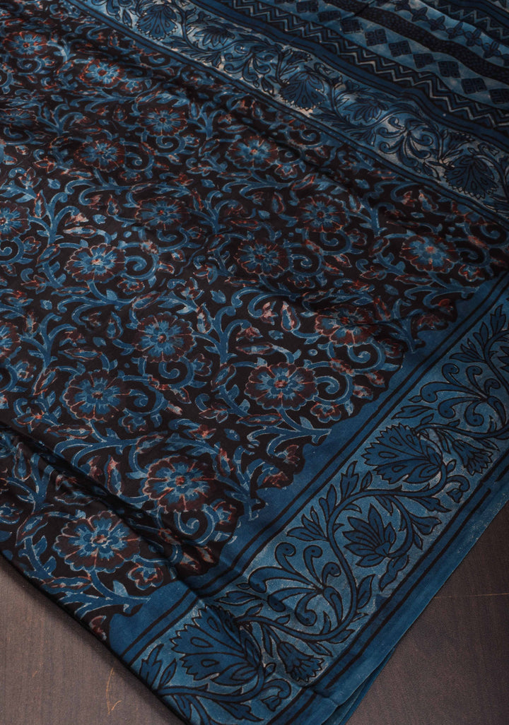 Deep Mauve Vanaspati Hand Block Print on Modal Silk Saree (Copy)
