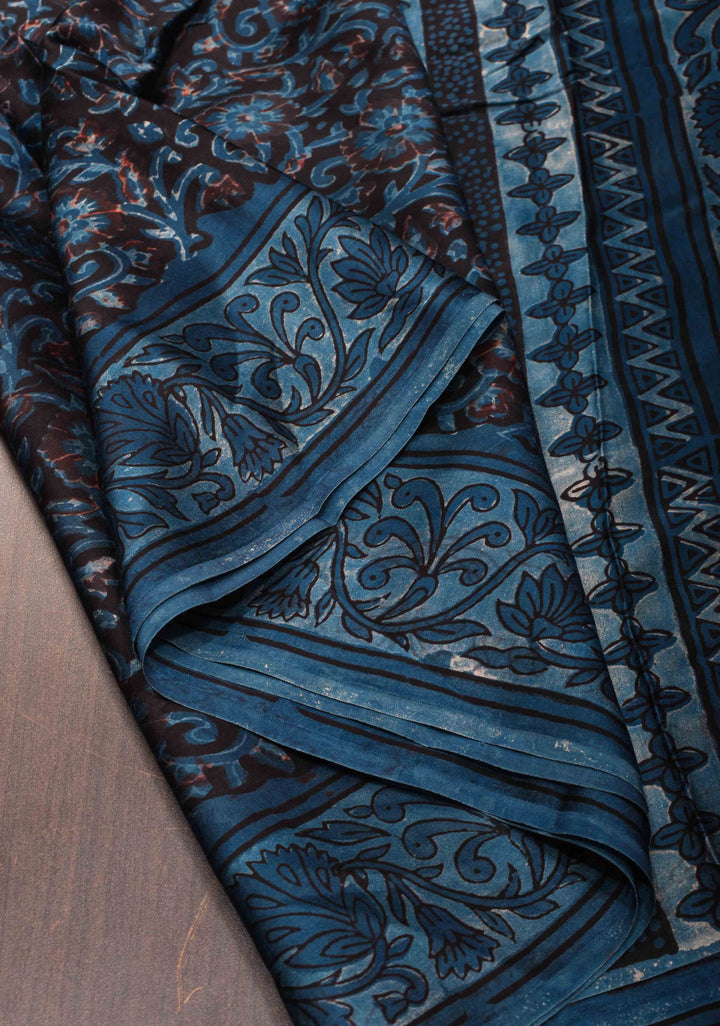 Deep Mauve Vanaspati Hand Block Print on Modal Silk Saree (Copy)