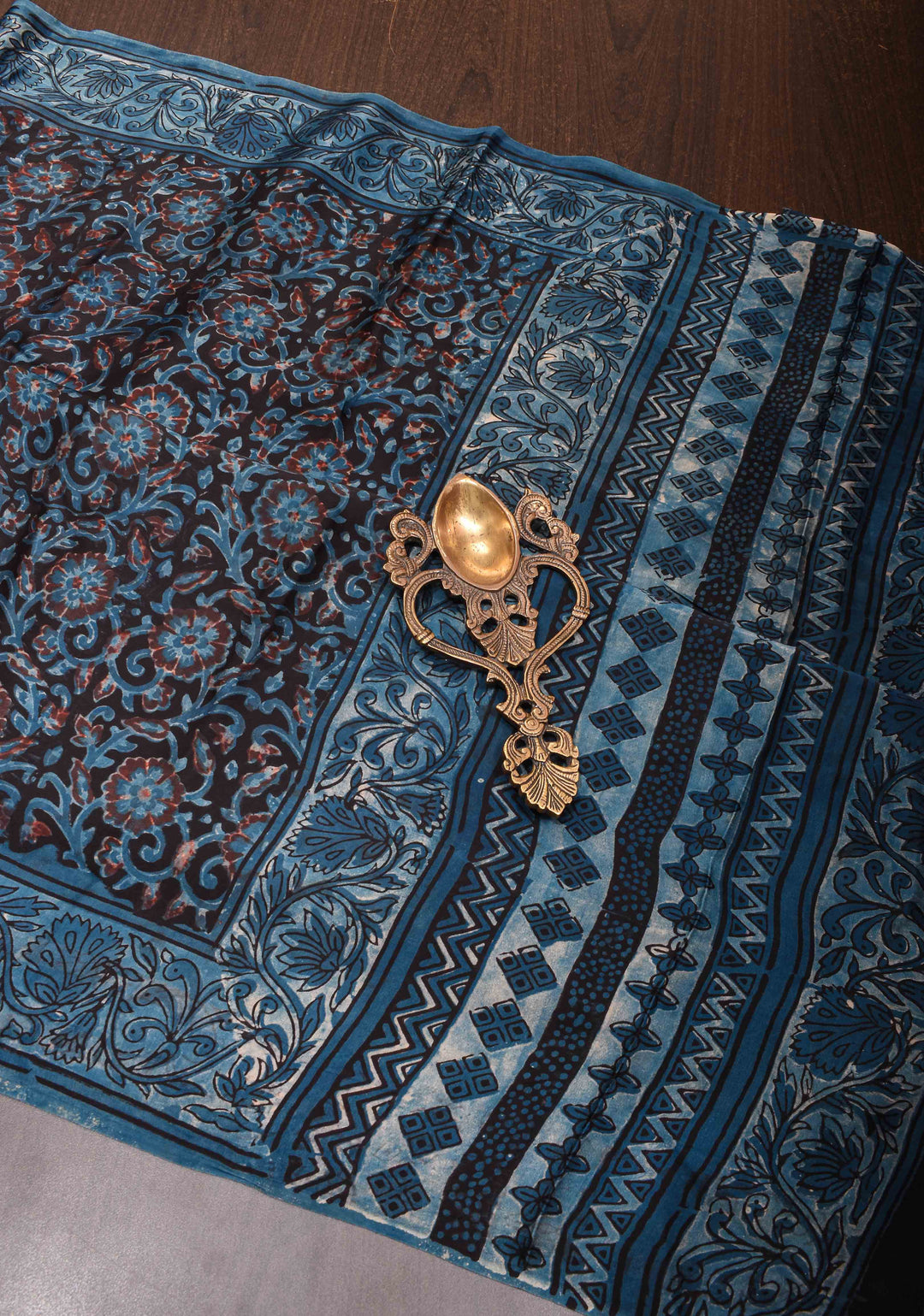 Deep Mauve Vanaspati Hand Block Print on Modal Silk Saree (Copy)