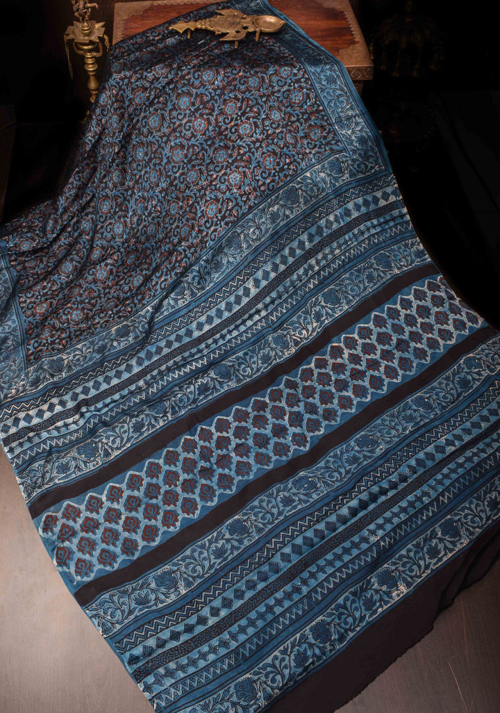 Deep Mauve Vanaspati Hand Block Print on Modal Silk Saree (Copy)
