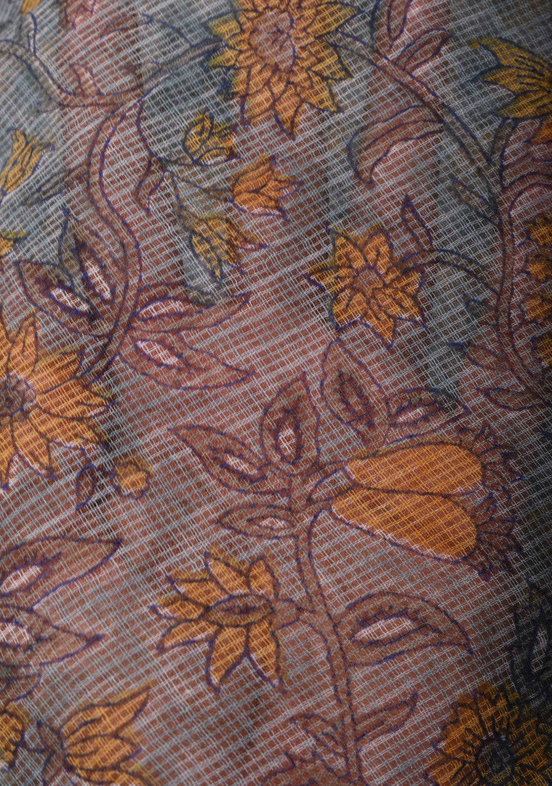 Powder Blue Kota Doria Cotton Saree with Sanganeri Hand Block Print and Zari Border