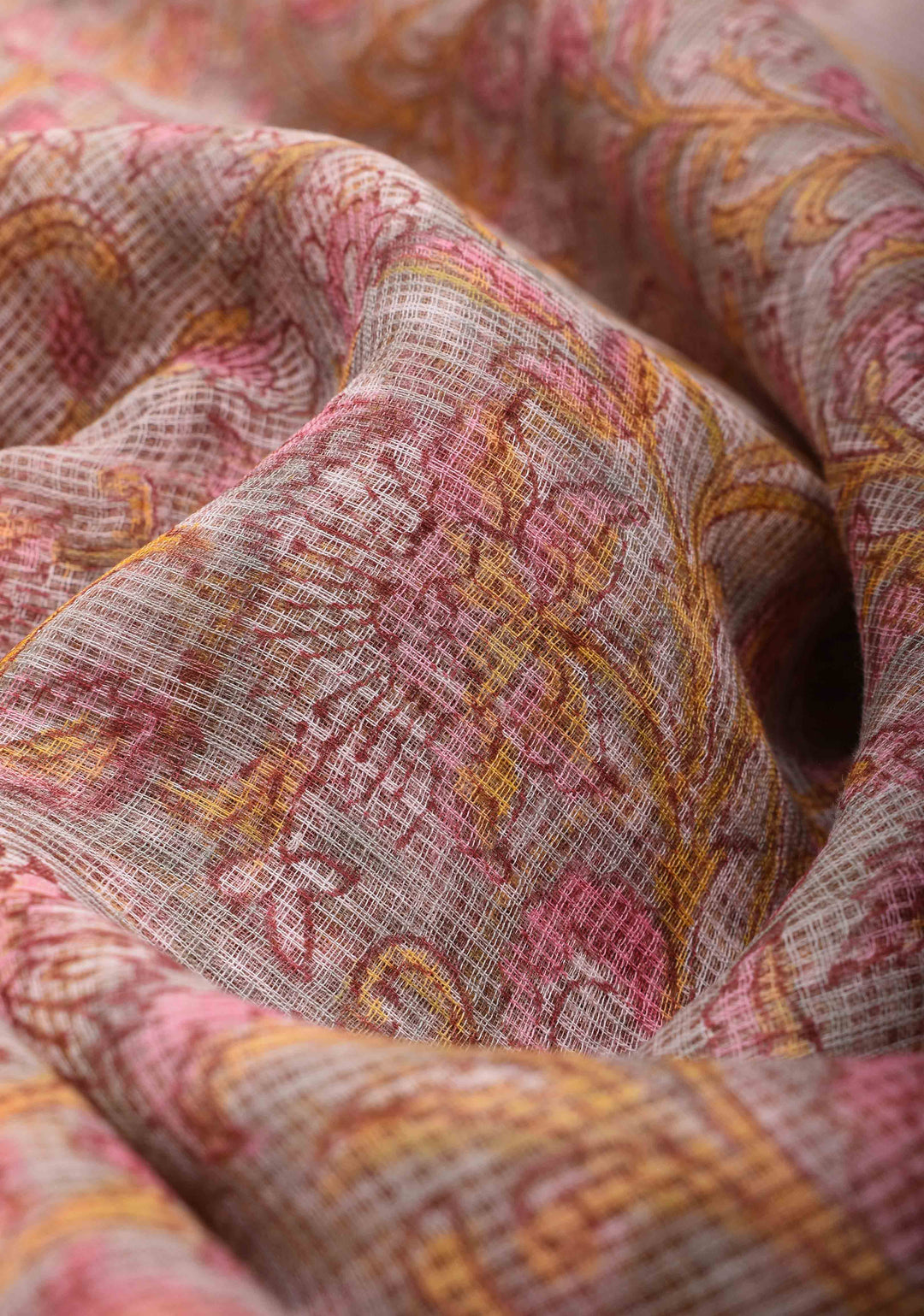 Dusty Gray Kota Doria Cotton Saree with Sanganeri Hand Block Print and minimal Zari border