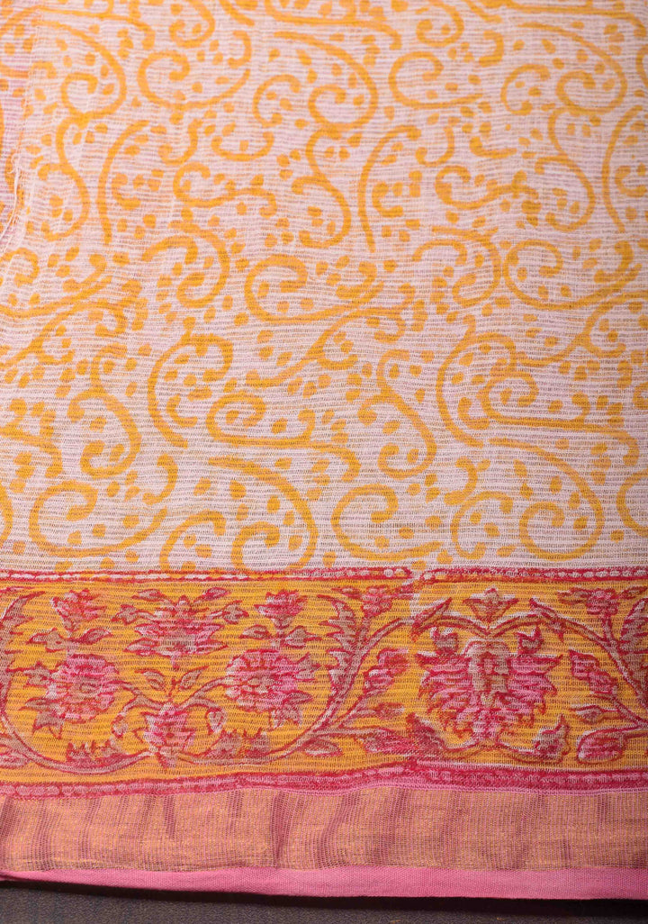 Pink Kota Doria Cotton Saree with Sanganeri Hand Block Print