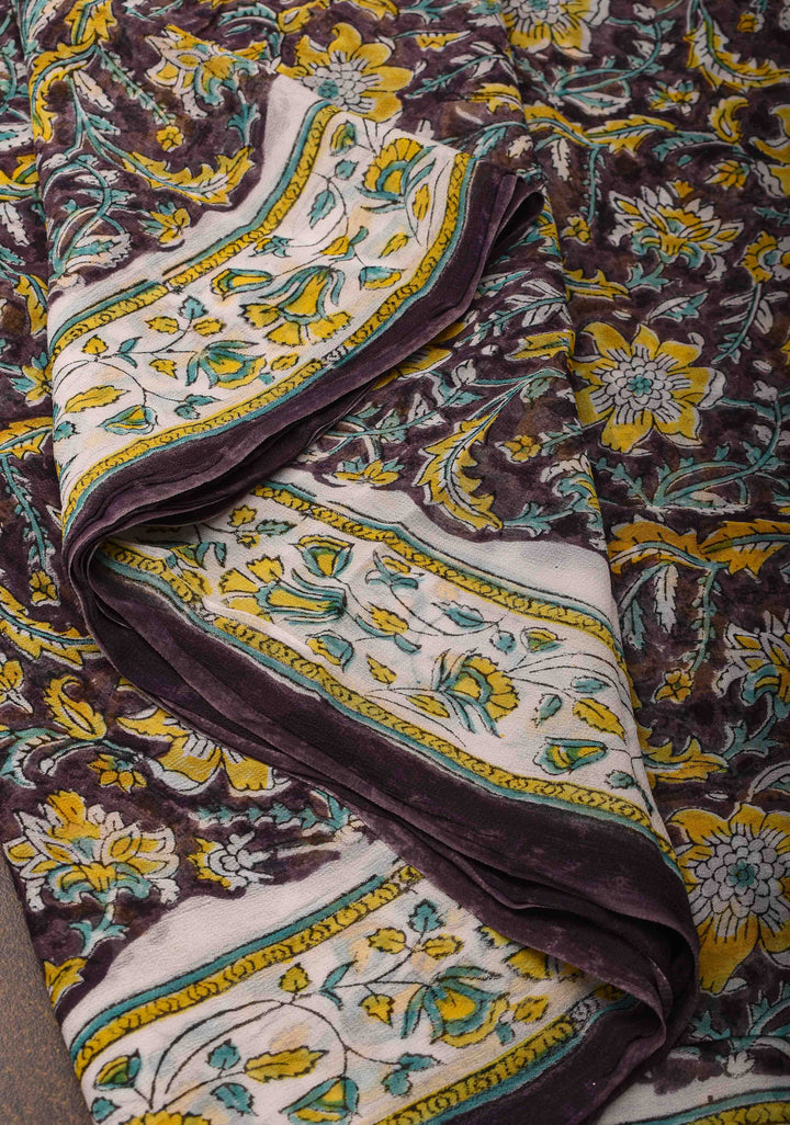 Black Georgette Saree with Sanganeri Hand Block Print