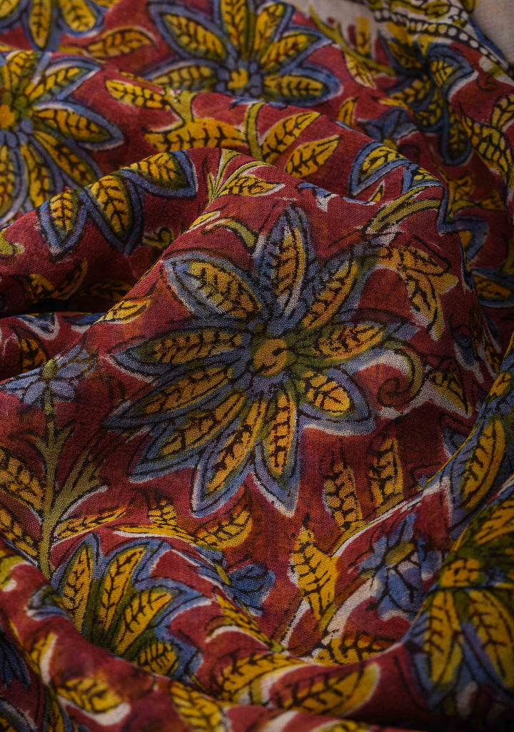 Maroon Georgette Saree with Sanganeri Hand Block Print