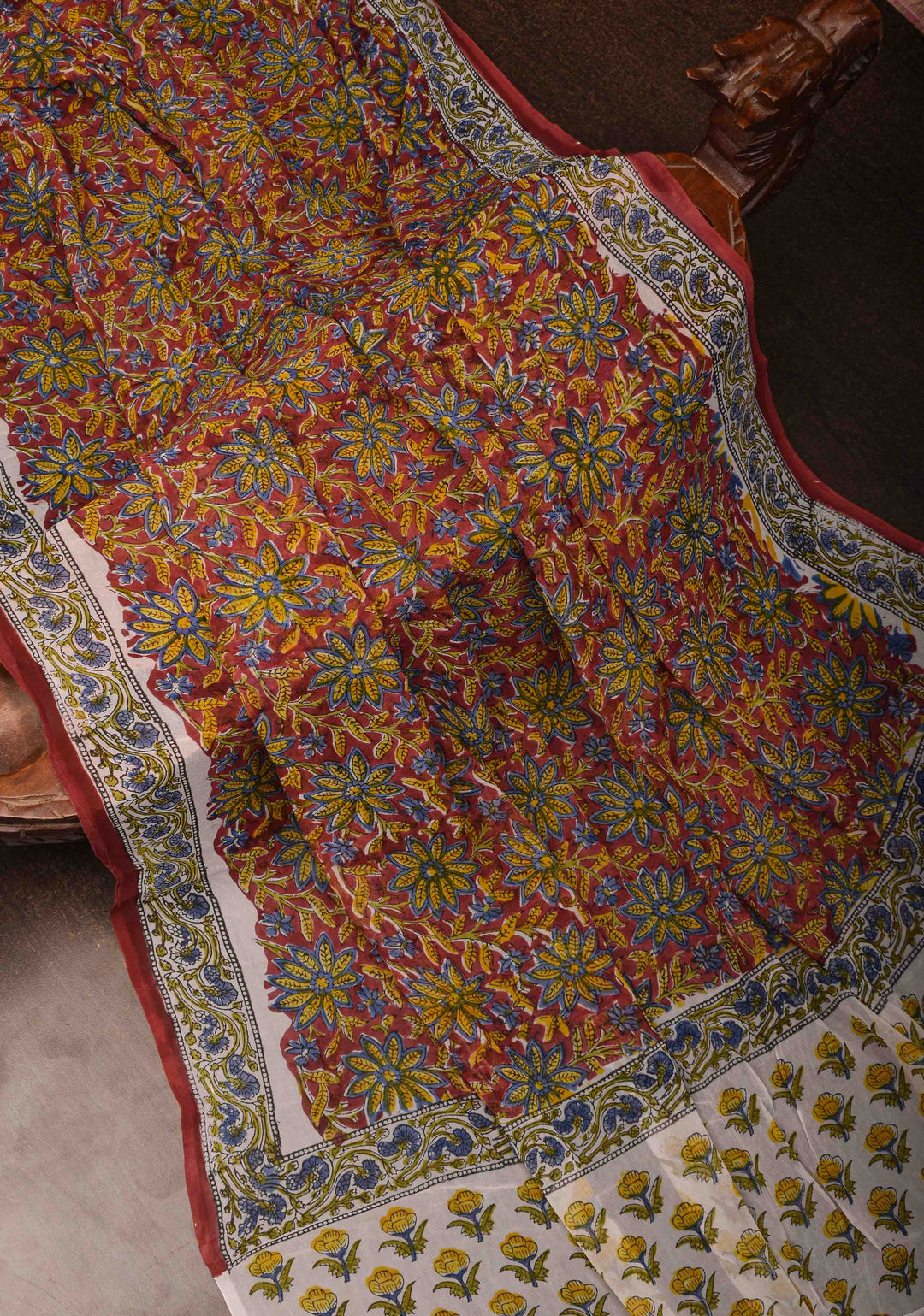 Maroon Georgette Saree with Sanganeri Hand Block Print