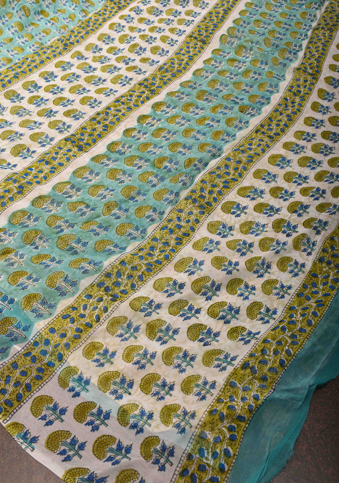 Teal Georgette Saree with Sanganeri Hand Block Print