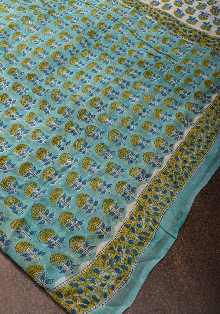 Teal Georgette Saree with Sanganeri Hand Block Print