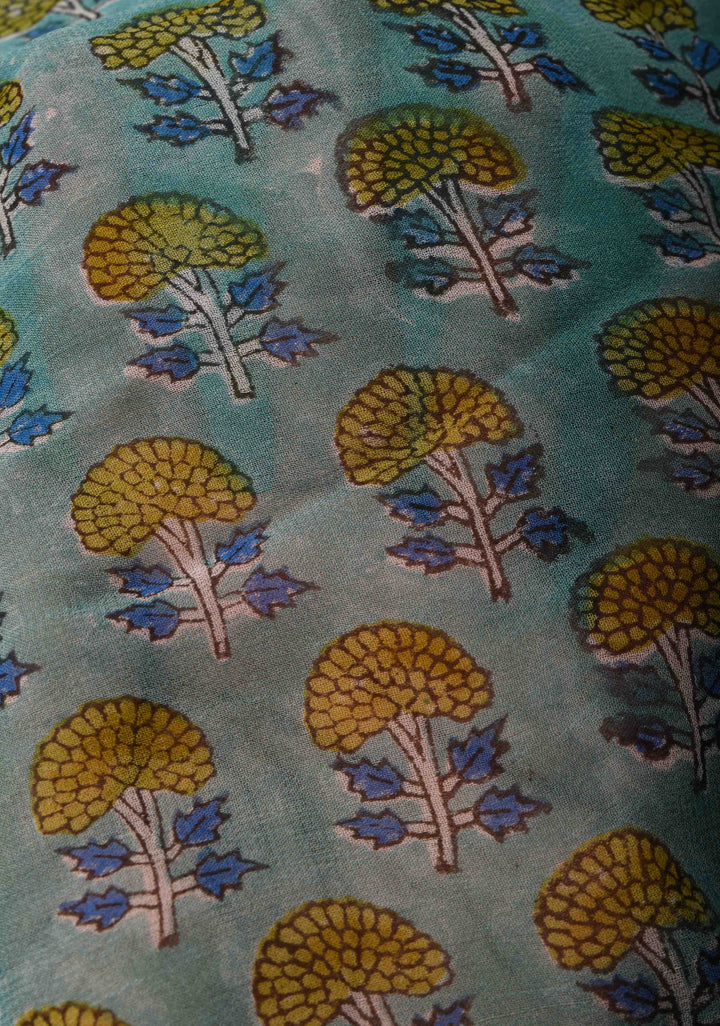 Teal Georgette Saree with Sanganeri Hand Block Print