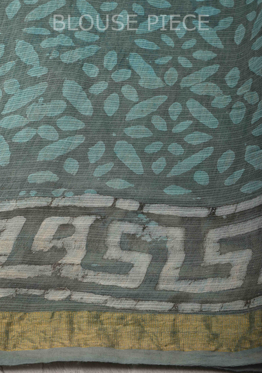 Greyish Blue Kota Doria Cotton Saree with Sanganeri Hand Block Print and Minimal Zari Border