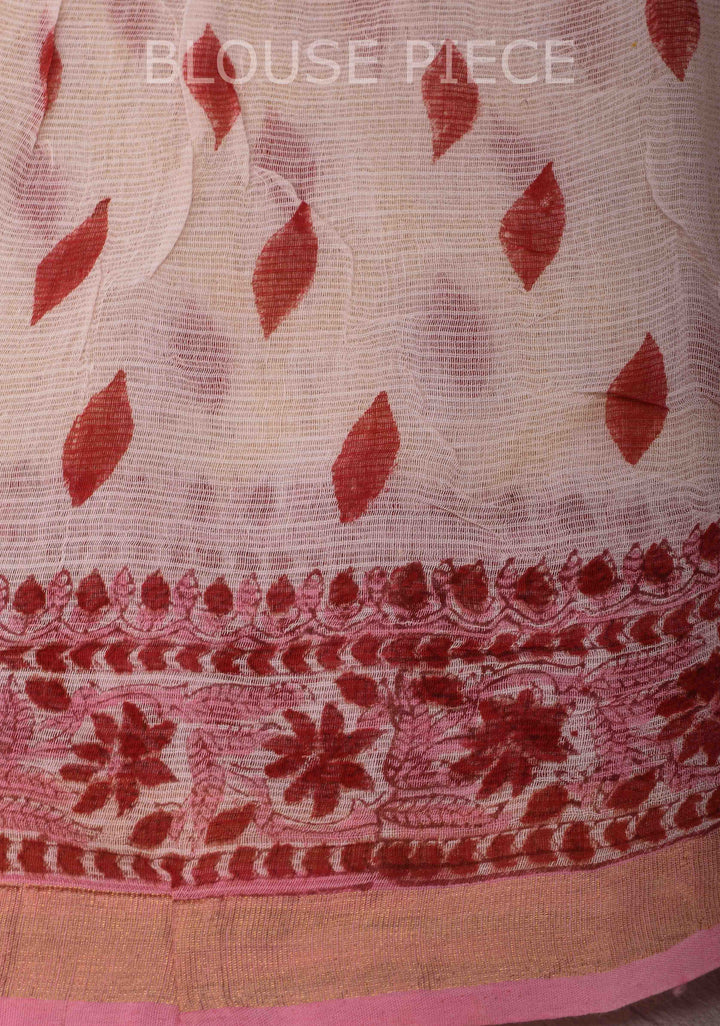 Pastel Yellow Kota Doria Cotton Saree with Sanganeri Hand Block Print and Zari Border