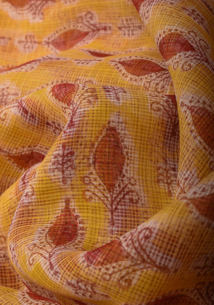 Pastel Yellow Kota Doria Cotton Saree with Sanganeri Hand Block Print and Zari Border