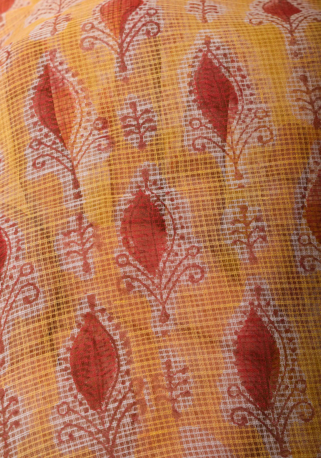 Pastel Yellow Kota Doria Cotton Saree with Sanganeri Hand Block Print and Zari Border
