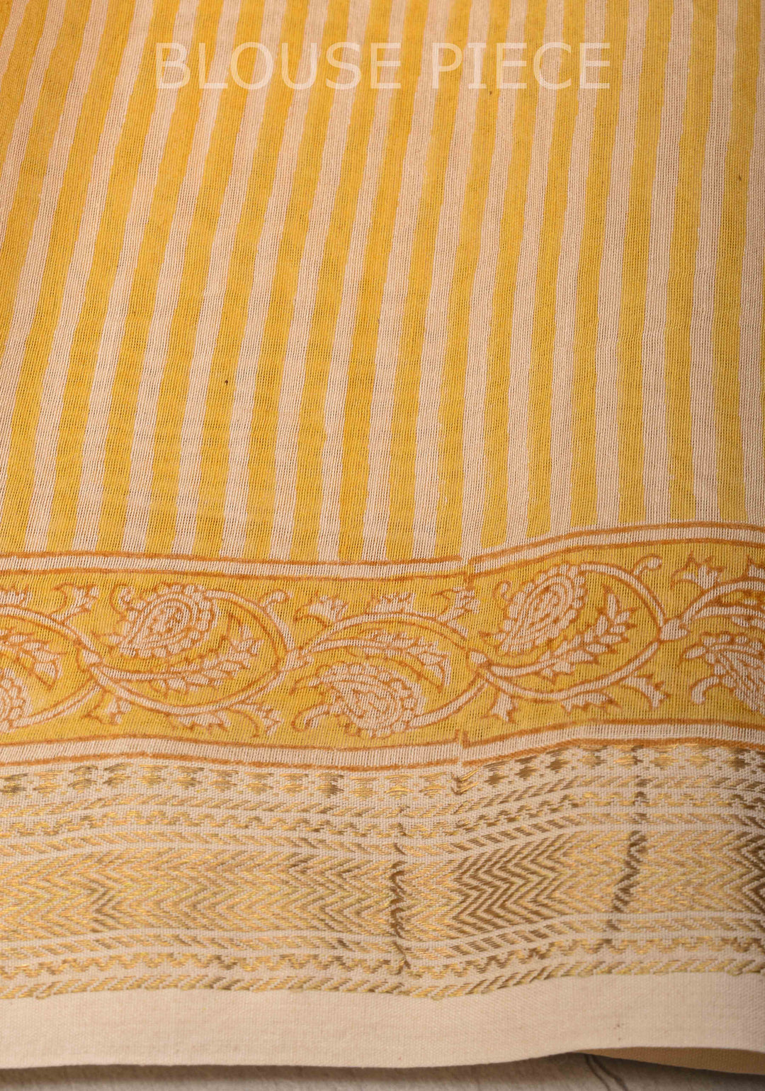 Cream Pure Cotton Saree with Floral Hand Block Print and Zari Border
