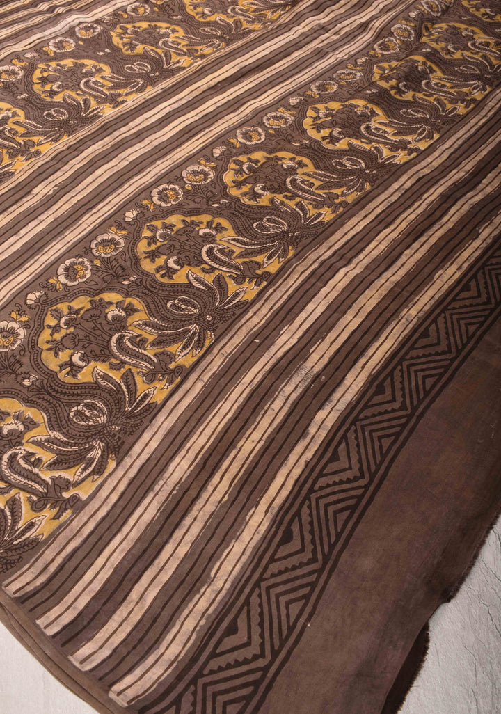 Beige Vanaspati Hand Block Print on Modal Silk Saree