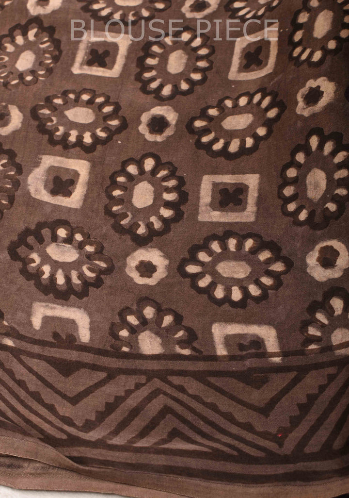 Beige Vanaspati Hand Block Print on Modal Silk Saree