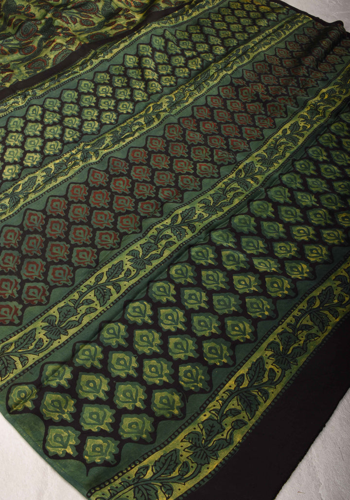 Vanaspati Hand Block Print on Modal Silk Saree in Green