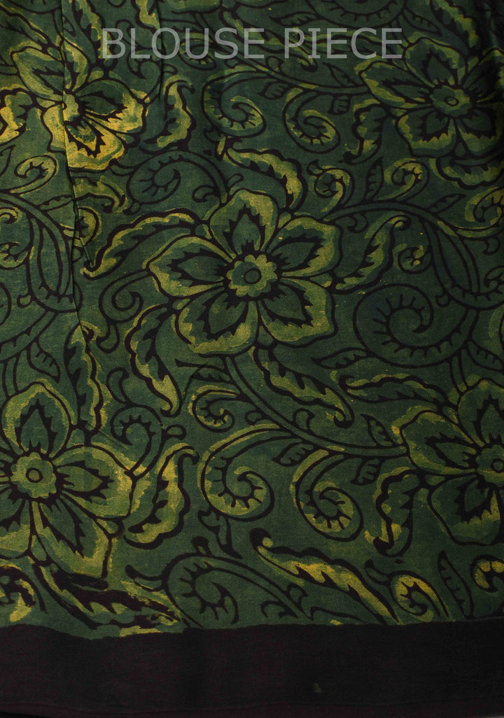 Vanaspati Hand Block Print on Modal Silk Saree in Green