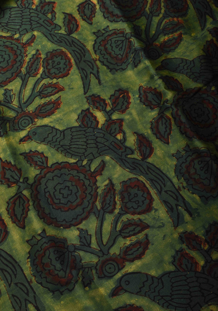 Vanaspati Hand Block Print on Modal Silk Saree in Green
