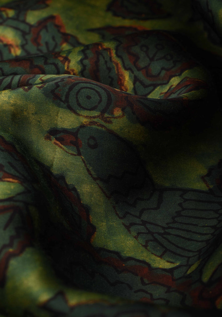Vanaspati Hand Block Print on Modal Silk Saree in Green
