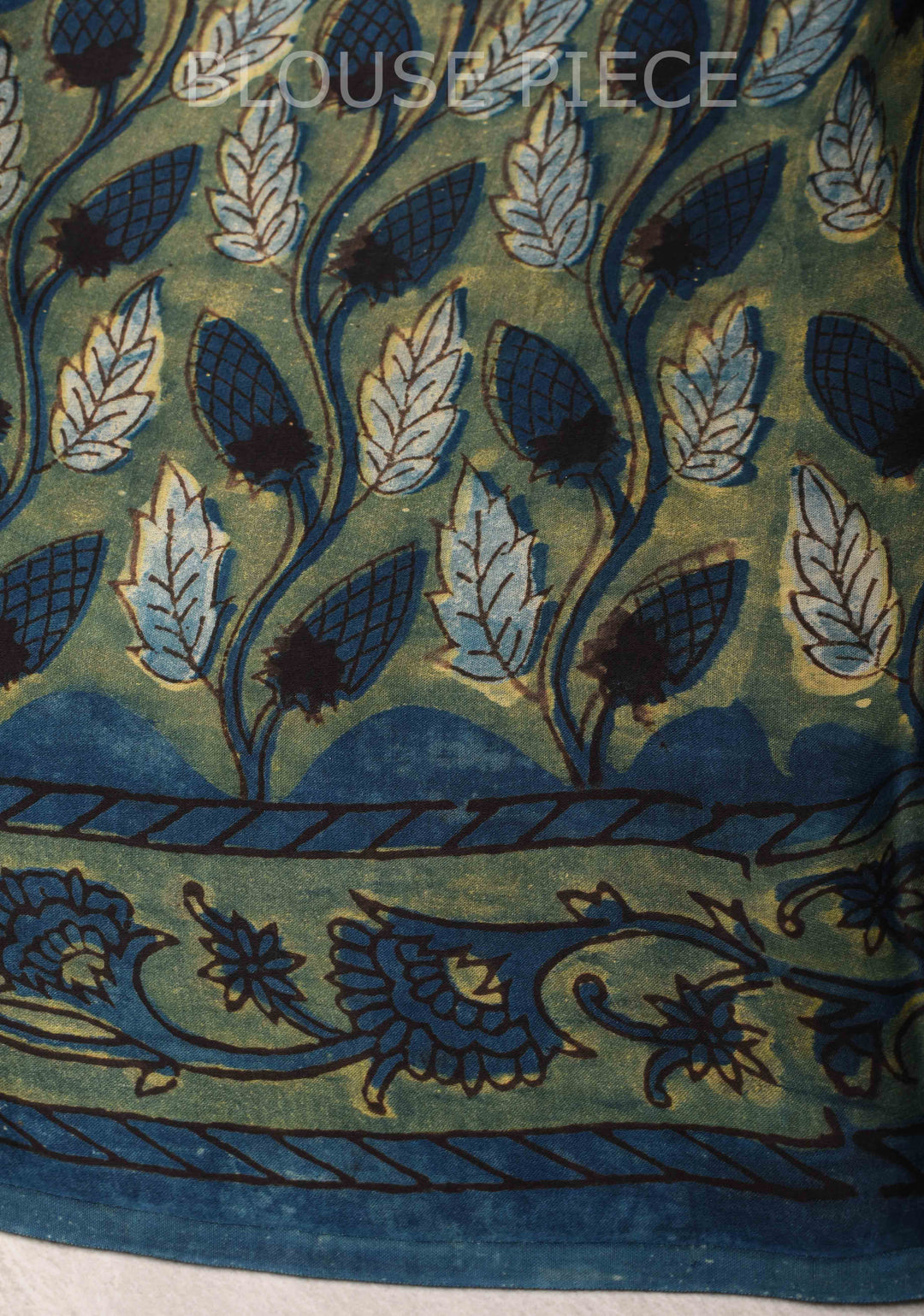 Vanaspati Hand Block Print on Modal Silk Saree in Green