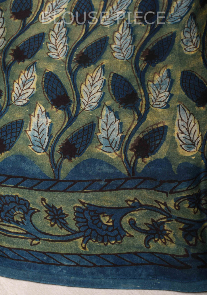 Vanaspati Hand Block Print on Modal Silk Saree in Green