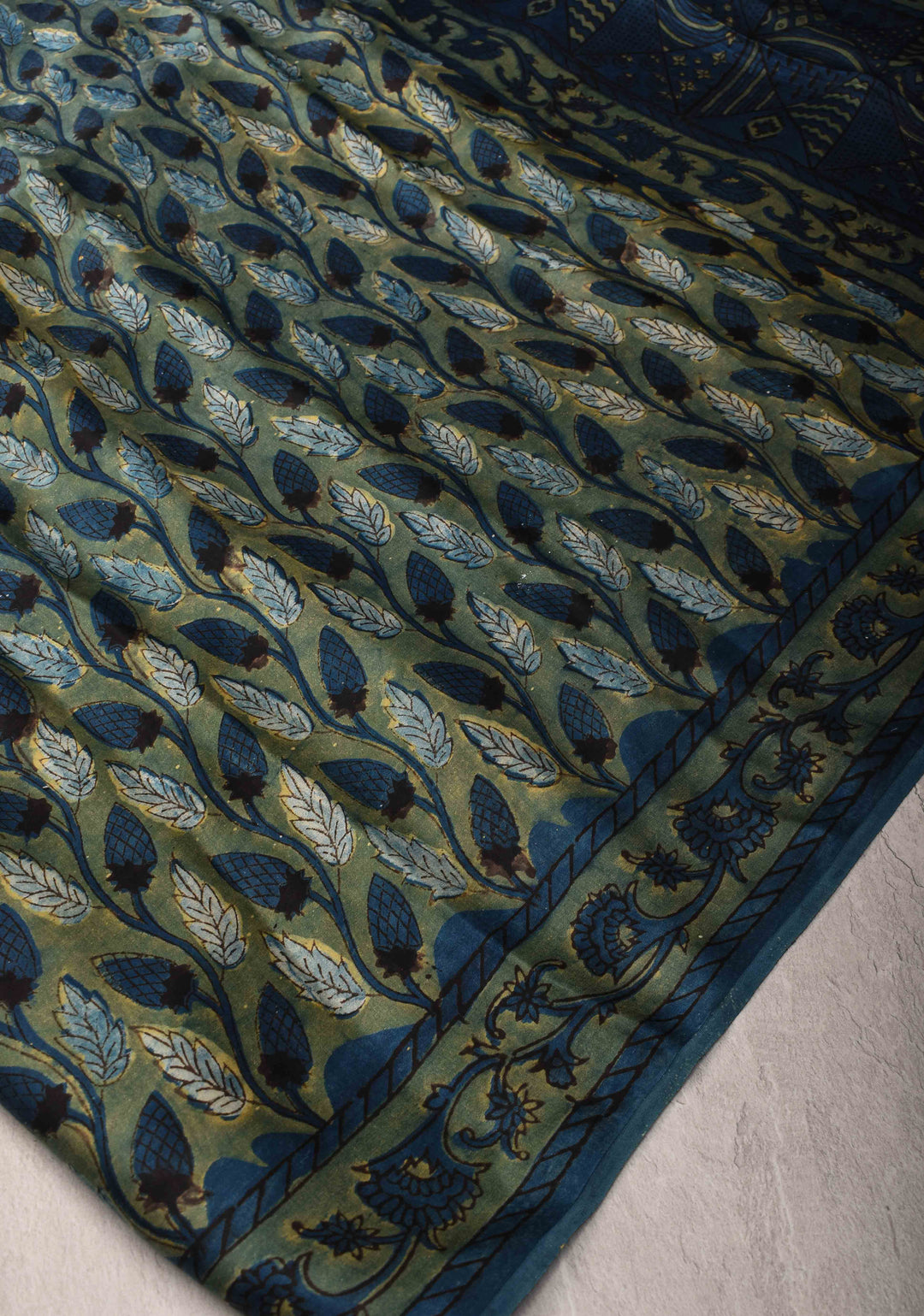 Vanaspati Hand Block Print on Modal Silk Saree in Green