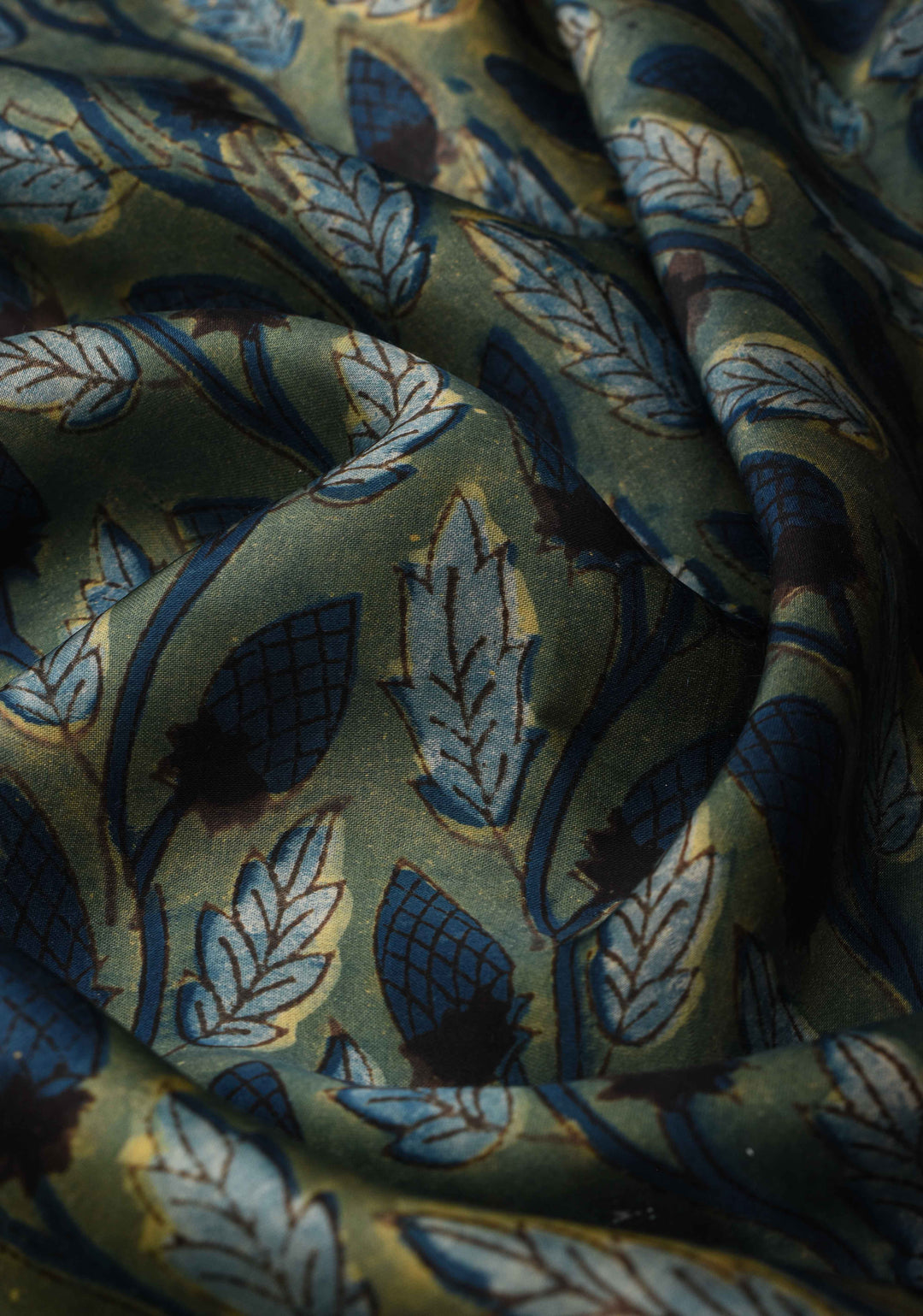 Vanaspati Hand Block Print on Modal Silk Saree in Green