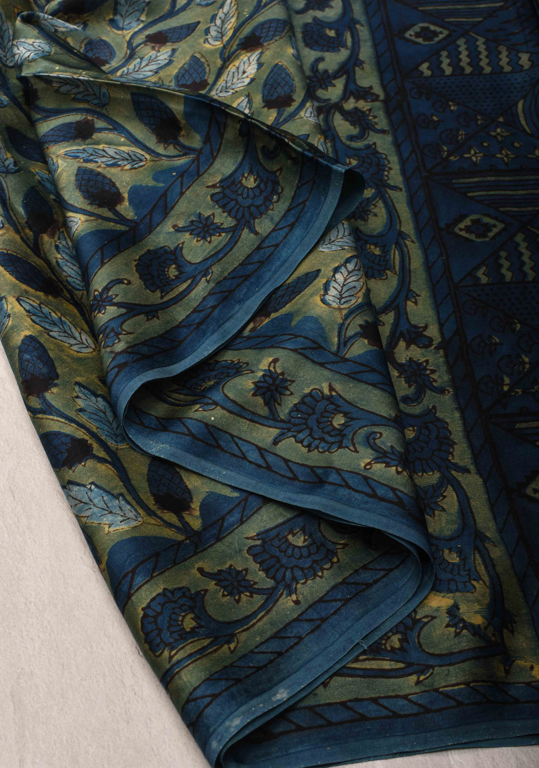 Vanaspati Hand Block Print on Modal Silk Saree in Green