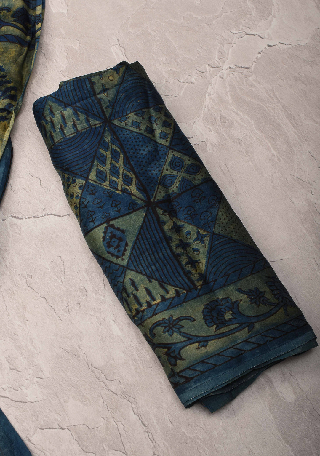 Vanaspati Hand Block Print on Modal Silk Saree in Green