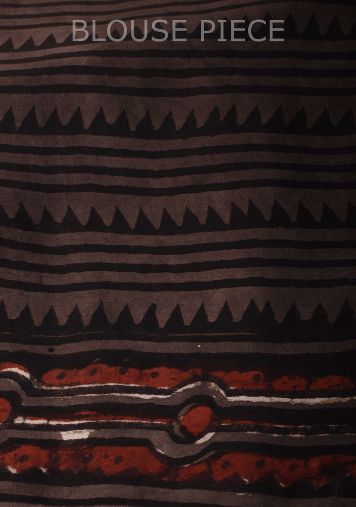 Black Vanaspati Hand Block Print on Modal Silk Saree