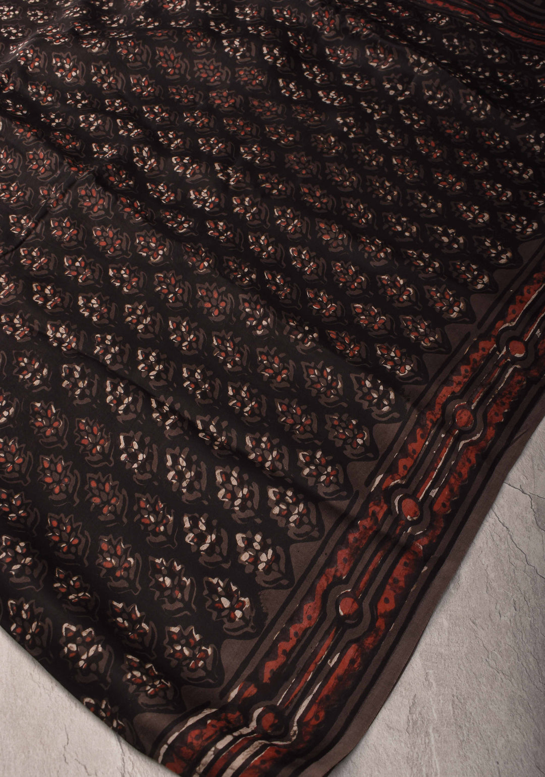 Black Vanaspati Hand Block Print on Modal Silk Saree